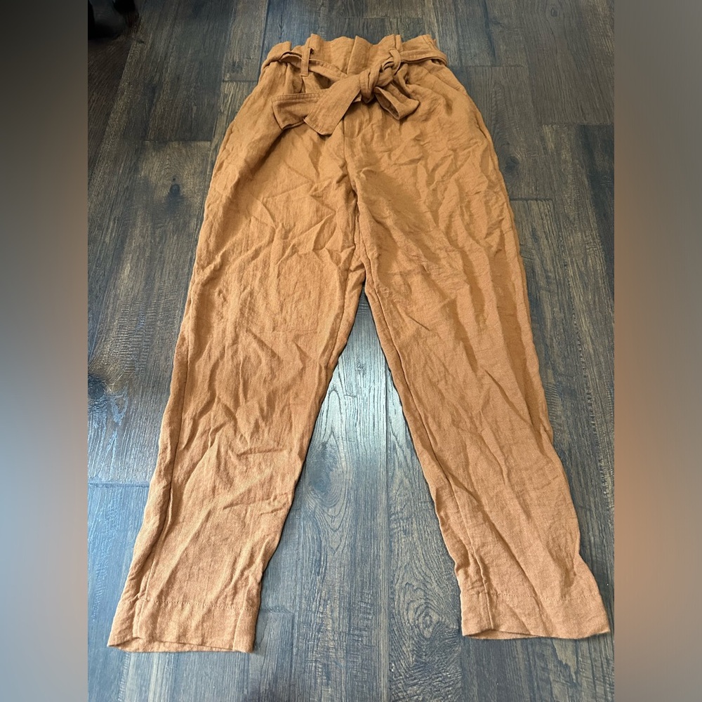 A New Day Linen Pants- Size Small- Rusty Orange/Brown Color- Includes Belt